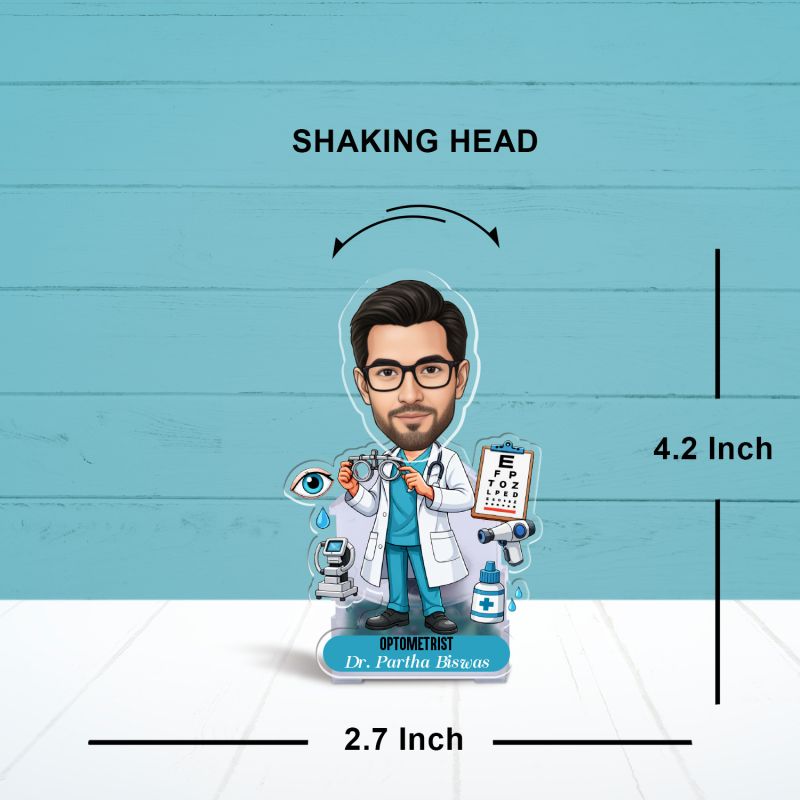 Personalized Optometrist Male Doctor Bobblehead Caricature with Battery Powered & Moving Head Feature Gift for Eye Specialists & Optical Clinics Gift for Medical Student & Eye Doctor